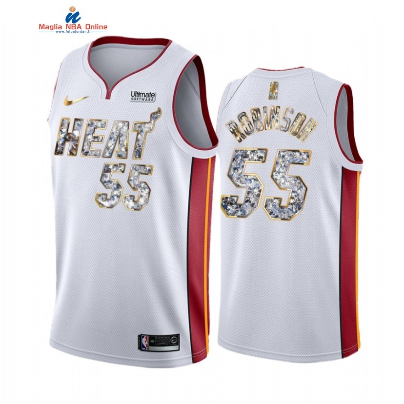 Maglia NBA Nike Miami Heat #55 Duncan Robinson 75th Bianco Diamante 2022 Acquista