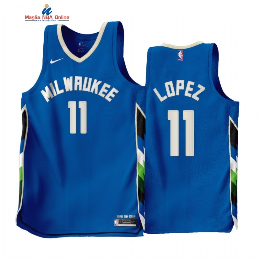 Maglia NBA Nike Milwaukee Bucks #11 Brook Lopez Blu Città 2022-23 Acquista