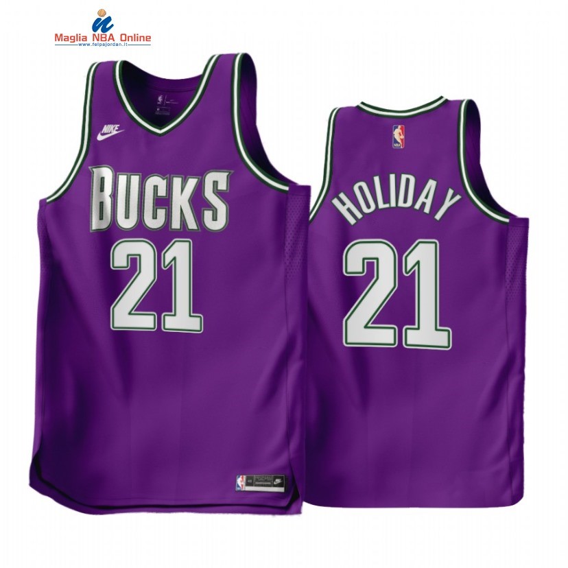 Maglia NBA Nike Milwaukee Bucks #21 Jrue Holiday Porpora Classic 2022-23 Acquista