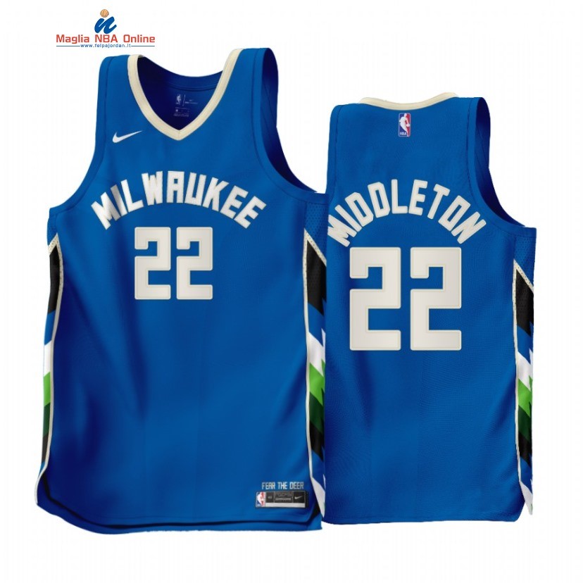 Maglia NBA Nike Milwaukee Bucks #22 Khris Middleton Blu Città 2022-23 Acquista