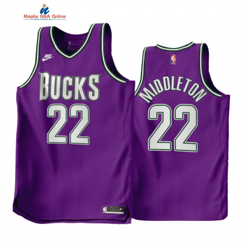 Maglia NBA Nike Milwaukee Bucks #22 Khris Middleton Porpora Classic 2022-23 Acquista