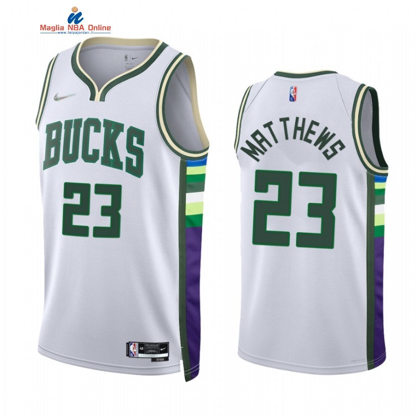 Maglia NBA Nike Milwaukee Bucks #23 Wesley Matthews 75th Diamante Bianco Città 2021-22 Acquista