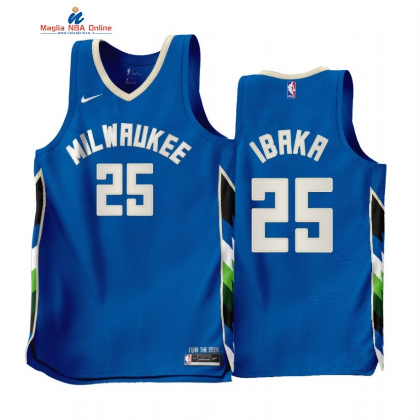 Maglia NBA Nike Milwaukee Bucks #25 Serge Ibaka Blu Città 2022-23 Acquista