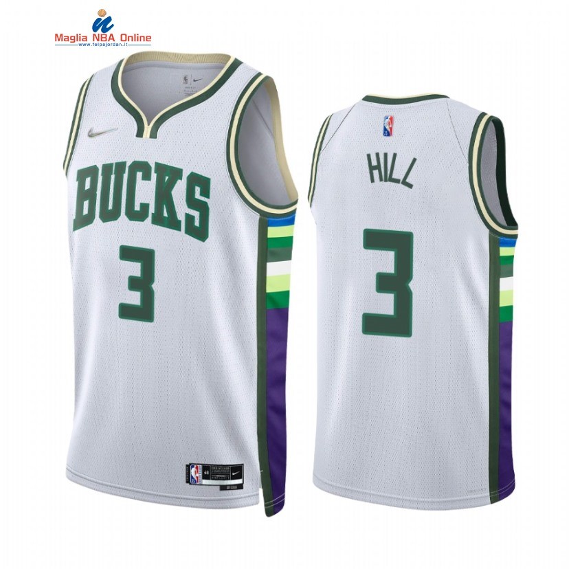 Maglia NBA Nike Milwaukee Bucks #3 George Hill 75th Diamante Bianco Città 2021-22 Acquista