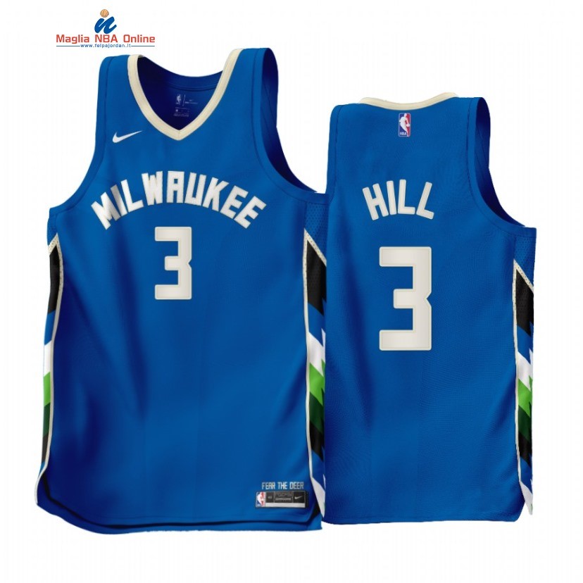 Maglia NBA Nike Milwaukee Bucks #3 George Hill Blu Città 2022-23 Acquista