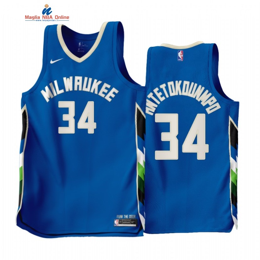 Maglia NBA Nike Milwaukee Bucks #34 Giannis Antetokounmpo Blu Città 2022-23 Acquista