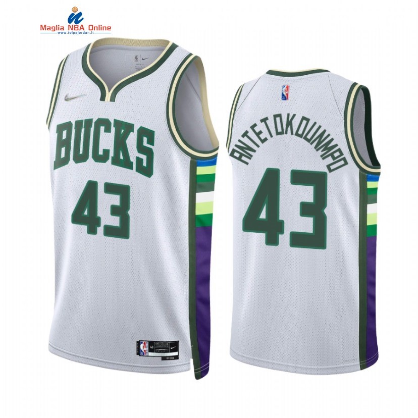 Maglia NBA Nike Milwaukee Bucks #43 Thanasis Antetokounmpo 75th Diamante Bianco Città 2021-22 Acquista