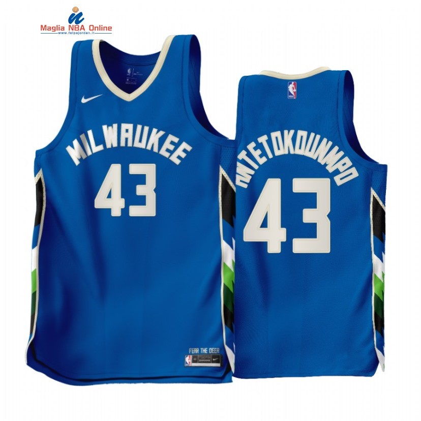 Maglia NBA Nike Milwaukee Bucks #43 Thanasis Antetokounmpo Blu Città 2022-23 Acquista