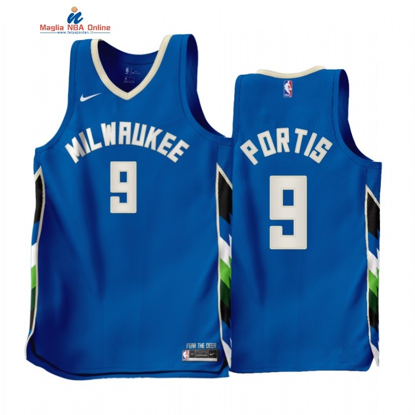 Maglia NBA Nike Milwaukee Bucks #9 Bobby Portis Blu Città 2022-23 Acquista