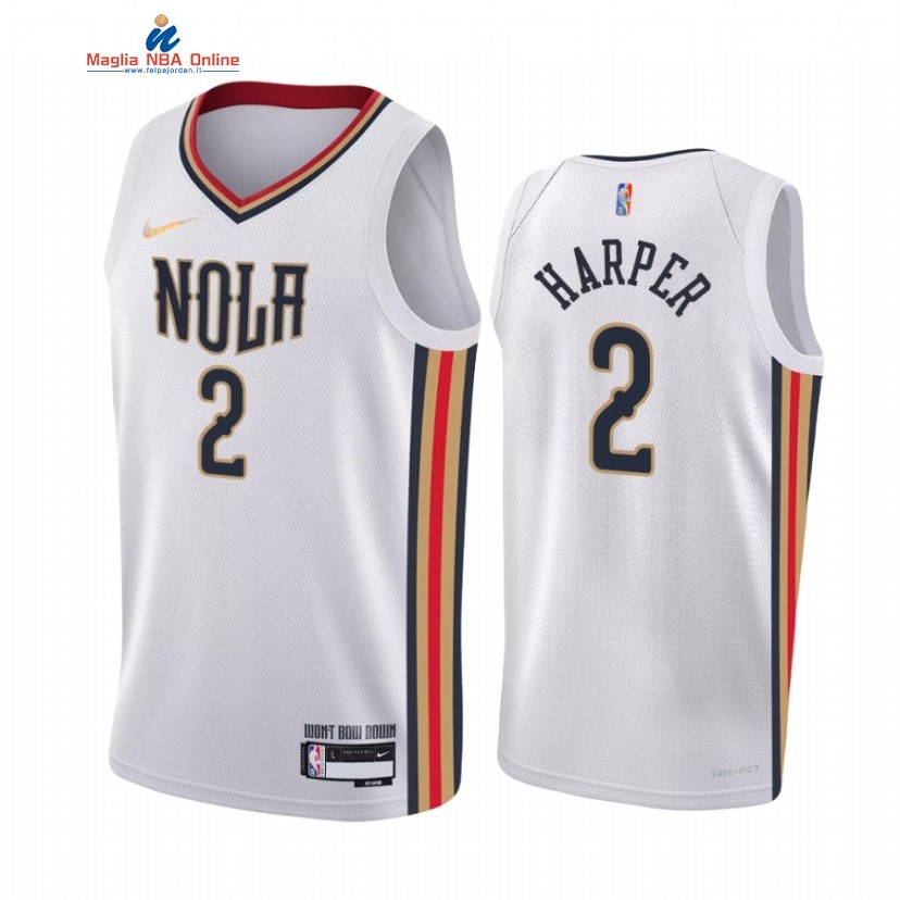 Maglia NBA Nike New Orleans Pelicans #2 Jared Harper 75th Season Bianco Città 2021-22 Acquista