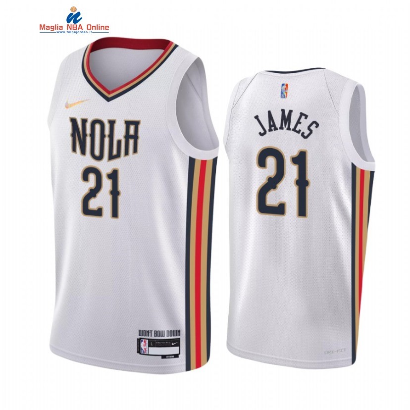 Maglia NBA Nike New Orleans Pelicans #21 Justin James 75th Season Bianco Città 2021-22 Acquista