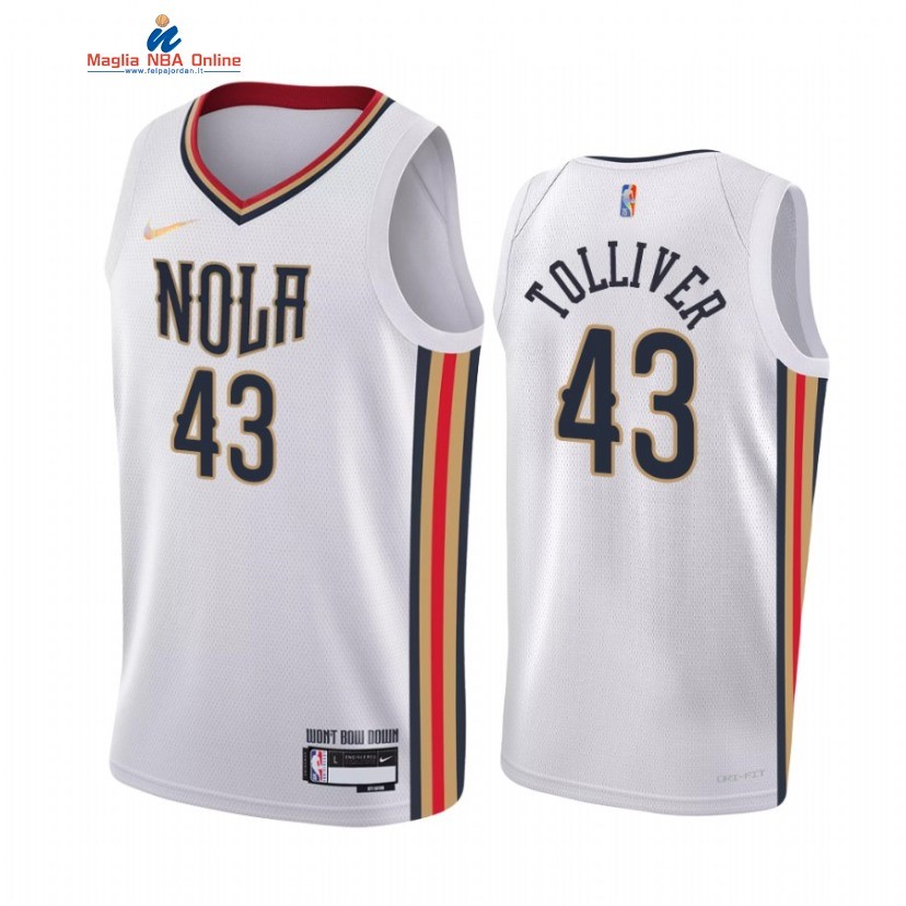 Maglia NBA Nike New Orleans Pelicans #43 Anthony Tolliver 75th Season Bianco Città 2021-22 Acquista