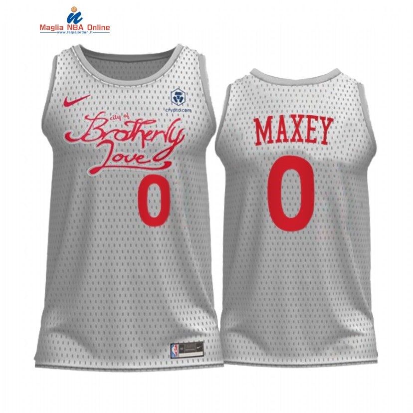 Maglia NBA Nike Philadelphia Sixers #0 Tyrese Maxey Bianco Città 2022-23 Acquista