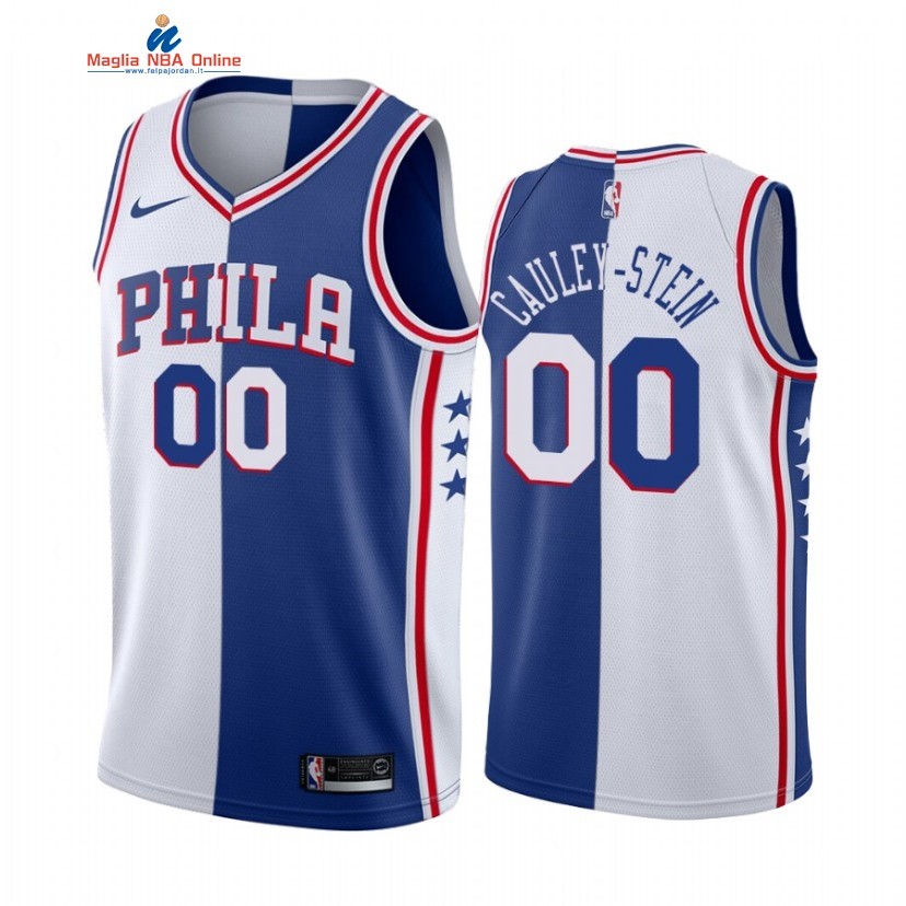 Maglia NBA Nike Philadelphia Sixers #00 Willie Cauley Stein Bianco Blu Split Edition Acquista
