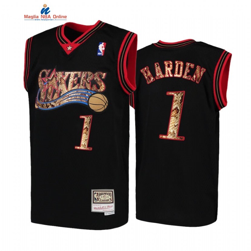 Maglia NBA Nike Philadelphia Sixers #1 James Harden Nero Hardwood Classics 2021 Acquista