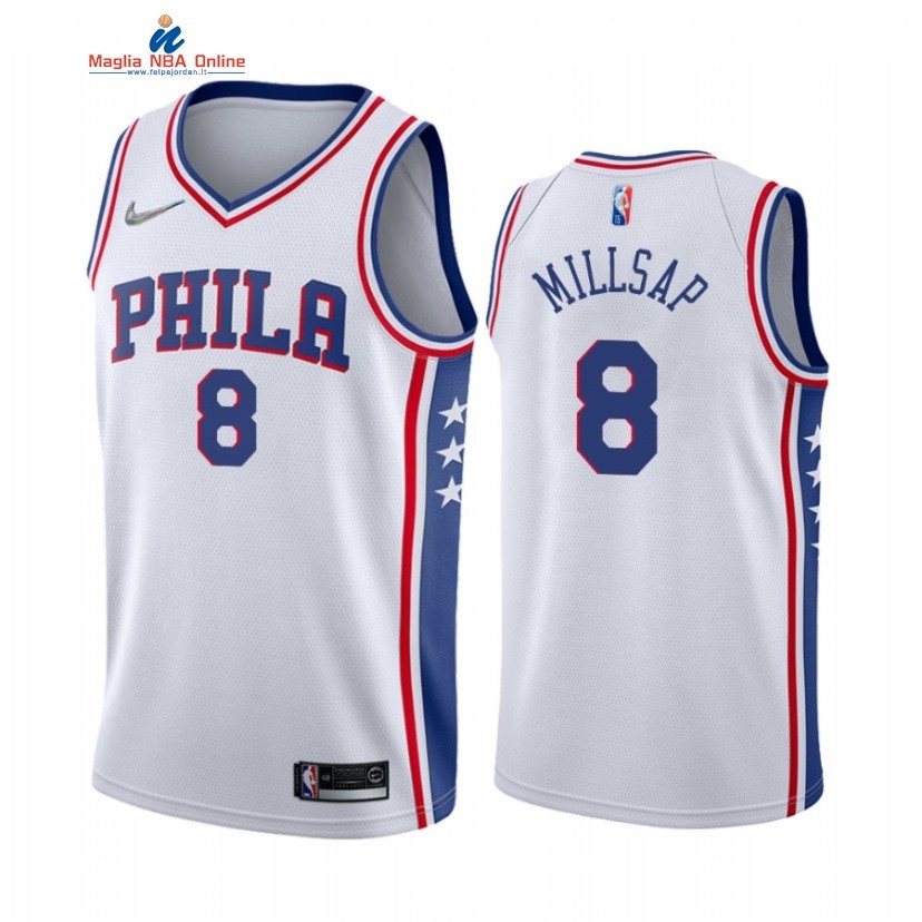 Maglia NBA Nike Philadelphia Sixers #8 Paul Millsap 75th Season Bianco Association 2021-22 Acquista