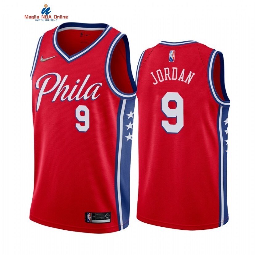 Maglia NBA Nike Philadelphia Sixers #9 DeAndre Jordan 75th Rosso Statement 2022 Acquista