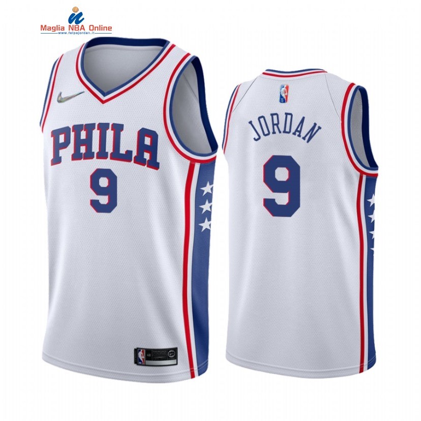 Maglia NBA Nike Philadelphia Sixers #9 DeAndre Jordan 75th Season Bianco Association 2021-22 Acquista