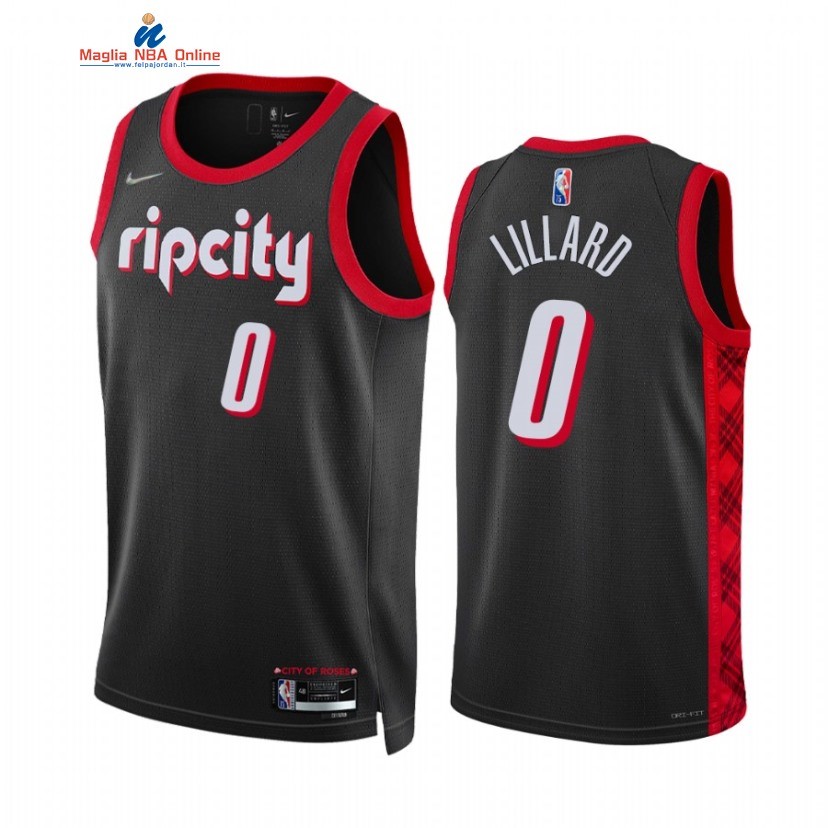 Maglia NBA Nike Portland Trail Blazers #0 Damian Lillard 75th Season Diamante Nero Città 2022 Acquista