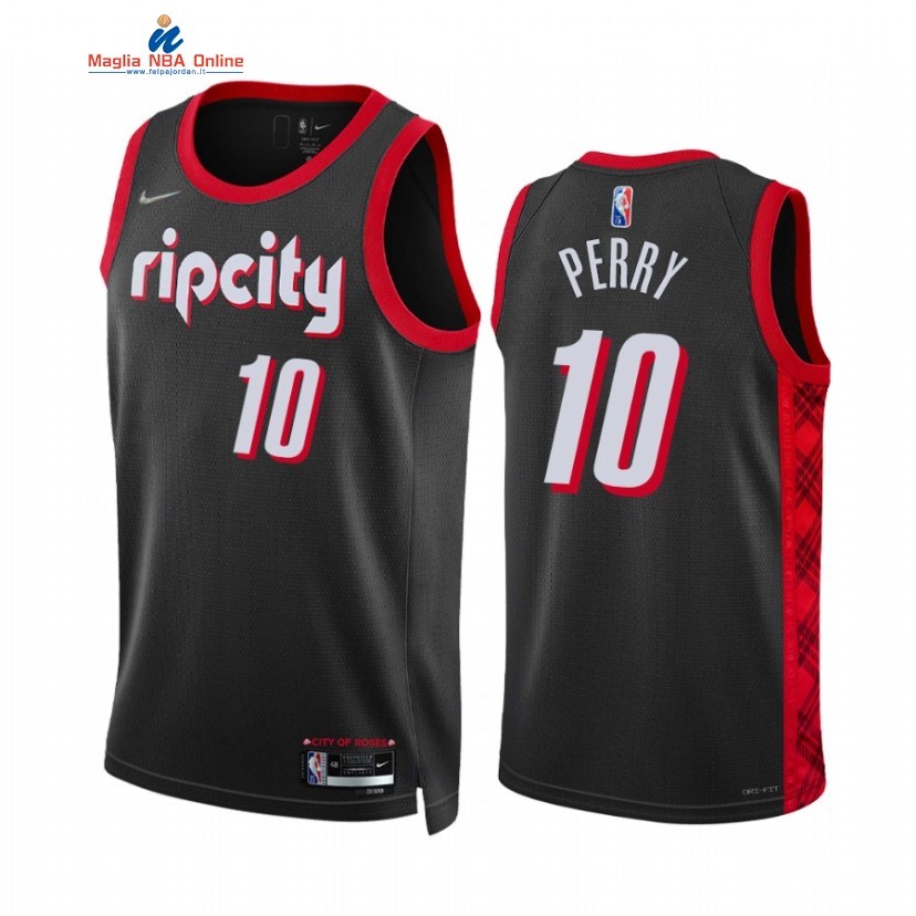 Maglia NBA Nike Portland Trail Blazers #10 Reggie Perry 75th Season Diamante Nero Città 2022 Acquista