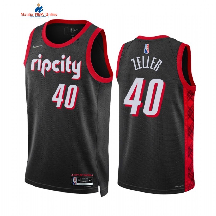 Maglia NBA Nike Portland Trail Blazers #40 Cody Zeller 75th Season Diamante Nero Città 2022 Acquista