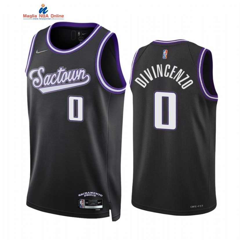 Maglia NBA Nike Sacramento Kings #0 Donte DiVincenzo 75th Season Diamante Nero Città 2022 Acquista