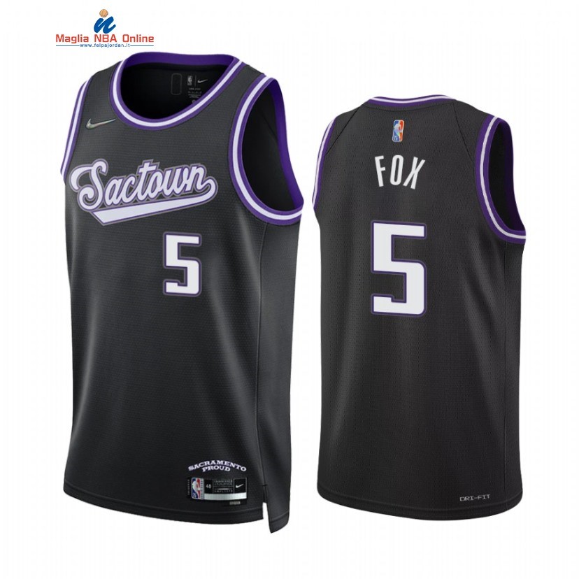 Maglia NBA Nike Sacramento Kings #5 De'Aaron Fox 75th Season Diamante Nero Città 2022 Acquista