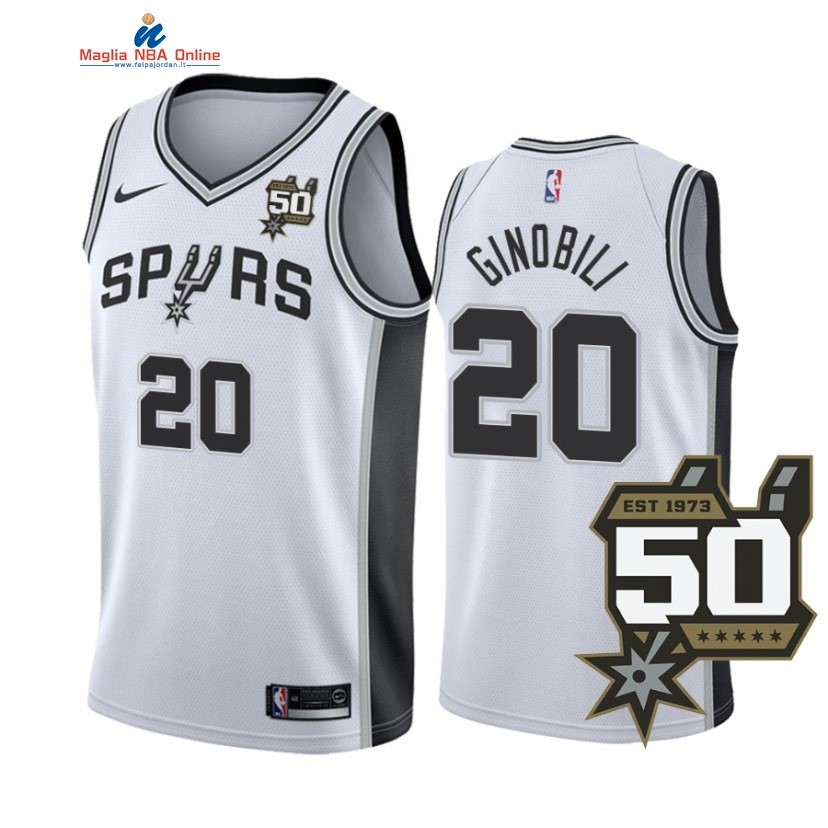 Maglia NBA Nike San Antonio Spurs #20 Manu Ginobili 50th Bianco Association 2022-23 Acquista