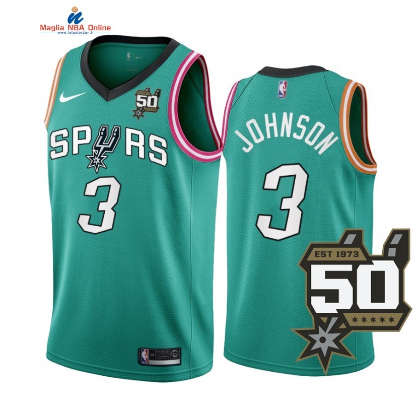 Maglia NBA Nike San Antonio Spurs #3 Keldon Johnson 50th Teal Città 2022-23 Acquista