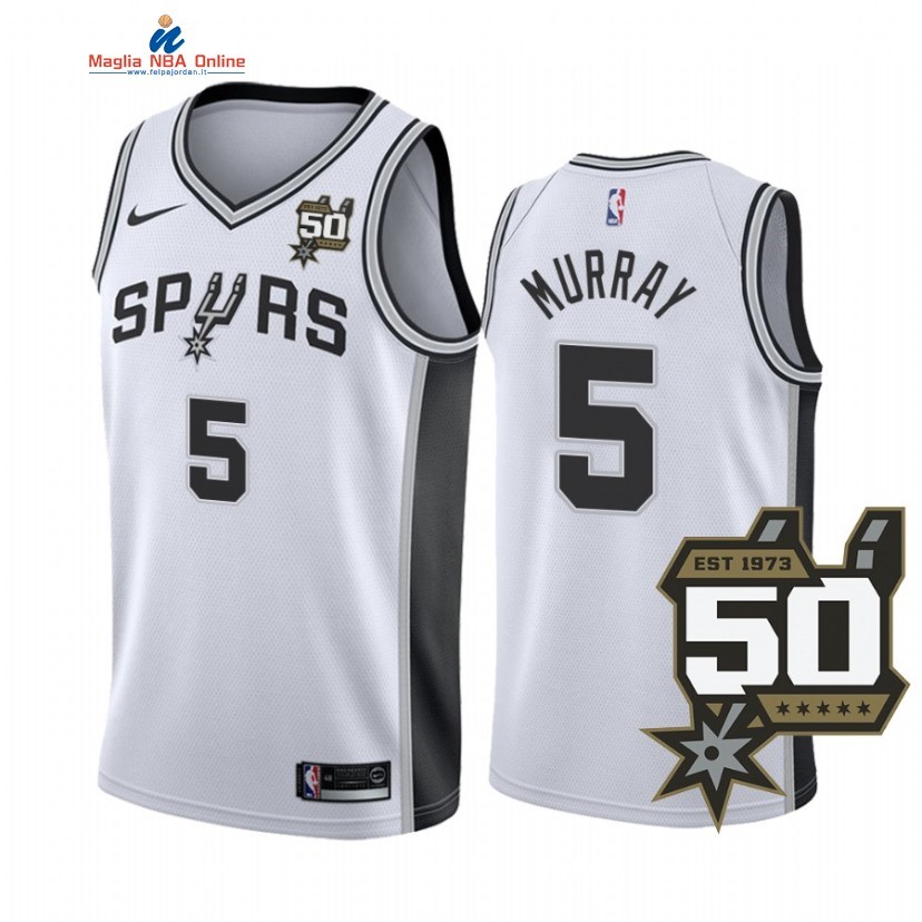 Maglia NBA Nike San Antonio Spurs #5 Dejounte Murray 50th Bianco Association 2022-23 Acquista