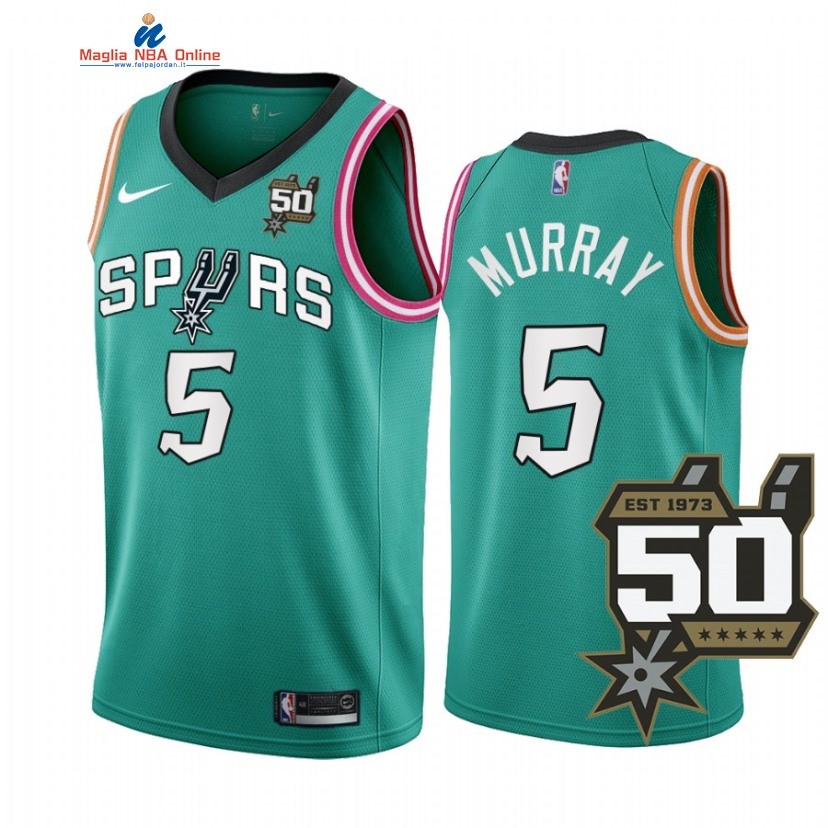 Maglia NBA Nike San Antonio Spurs #5 Dejounte Murray 50th Teal Città 2022-23 Acquista