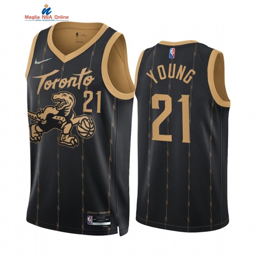 Maglia NBA Nike Toronto Raptors #21 Thaddeus Young 75th Nero Città 2022 Acquista