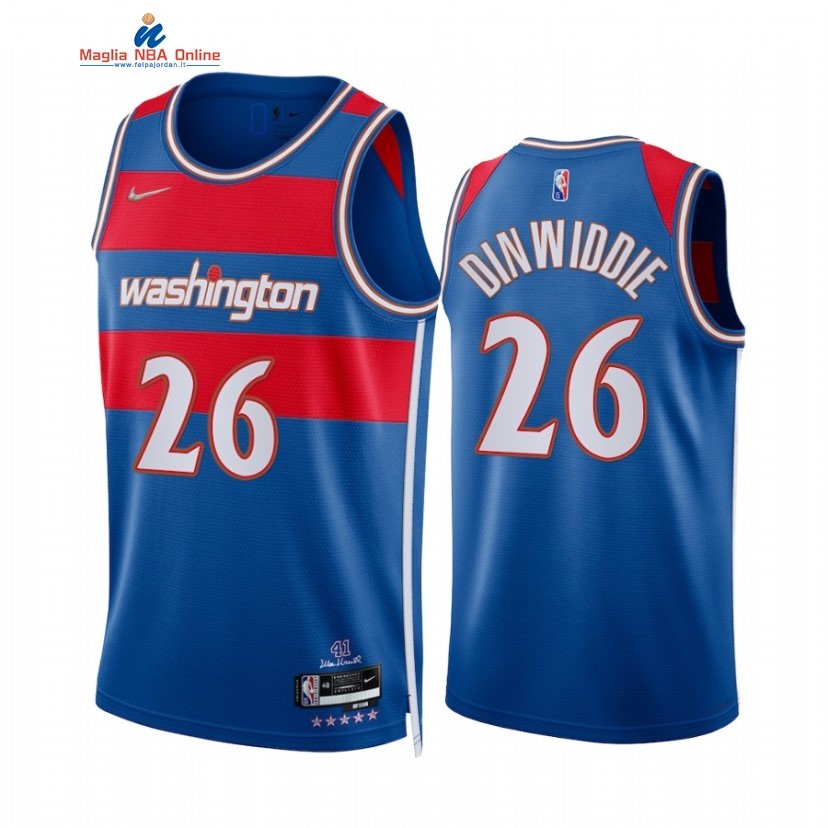 Maglia NBA Nike Washington Wizards #26 Spencer Dinwiddie 75th Blu Città 2021-22 Acquista