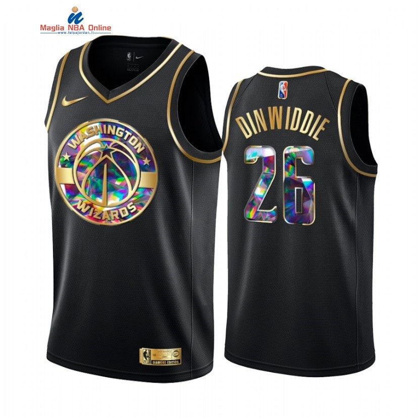 Maglia NBA Nike Washington Wizards #26 Spencer Dinwiddie 75th Nero Diamante 2022-23 Acquista