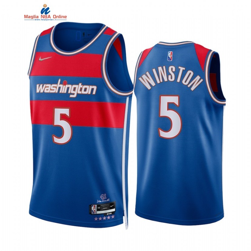 Maglia NBA Nike Washington Wizards #5 Cassius Winston 75th Blu Città 2021-22 Acquista