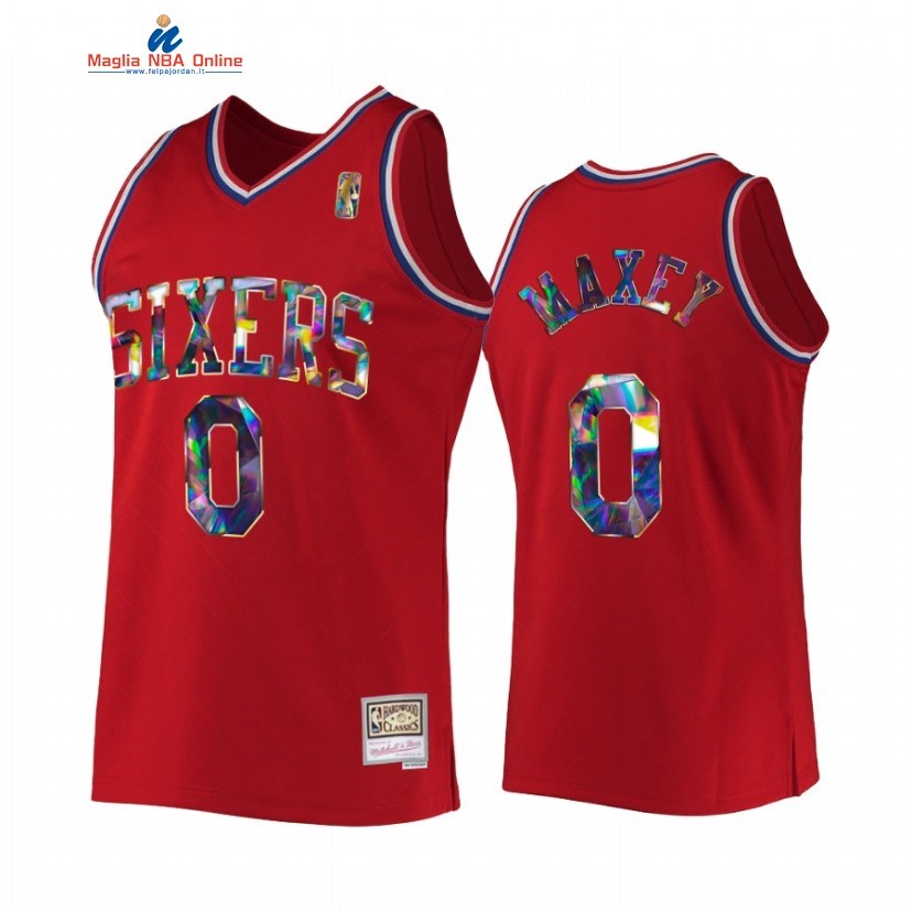 Maglia NBA Philadelphia Sixers #0 Tyrese Maxey 75th Diamante Rosso Hardwood Classics 2022-23 Acquista