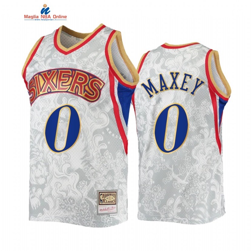 Maglia NBA Philadelphia Sixers #0 Tyrese Maxey Bianco Hardwood Classics 2022 Acquista