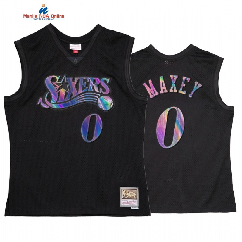 Maglia NBA Philadelphia Sixers #0 Tyrese Maxey Nero Hardwood Classics 2022 Acquista