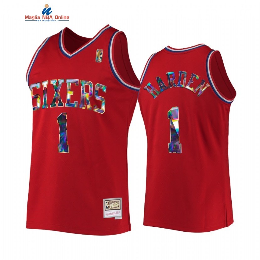 Maglia NBA Philadelphia Sixers #1 James Harden 75th Diamante Rosso Hardwood Classics 2022-23 Acquista