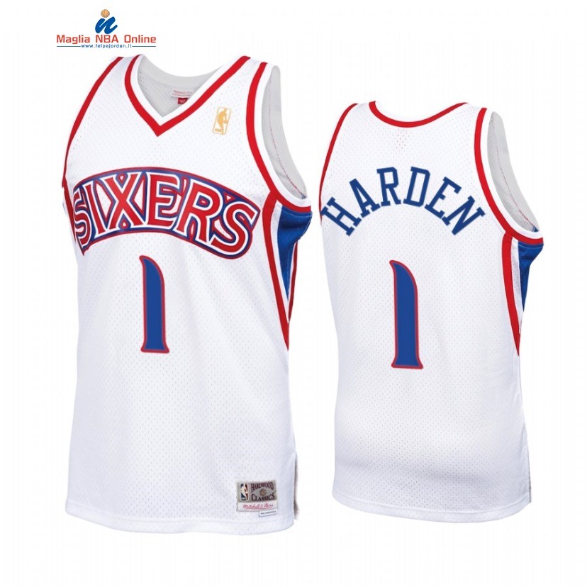 Maglia NBA Philadelphia Sixers #1 James Harden Bianco Hardwood Classics 2022 Acquista