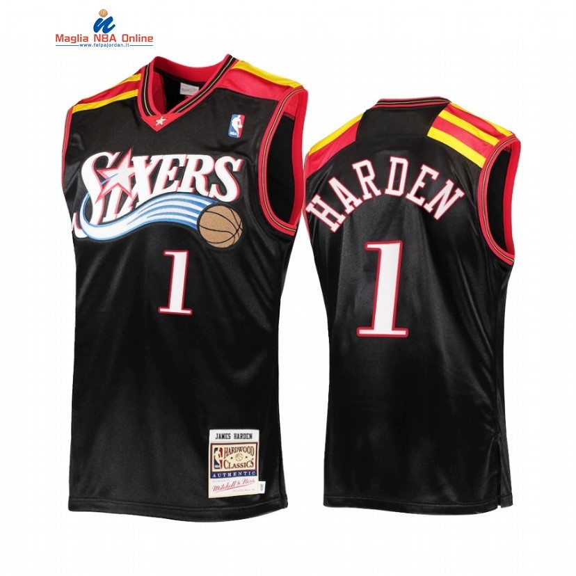 Maglia NBA Philadelphia Sixers #1 James Harden Nero Hardwood Classics Acquista