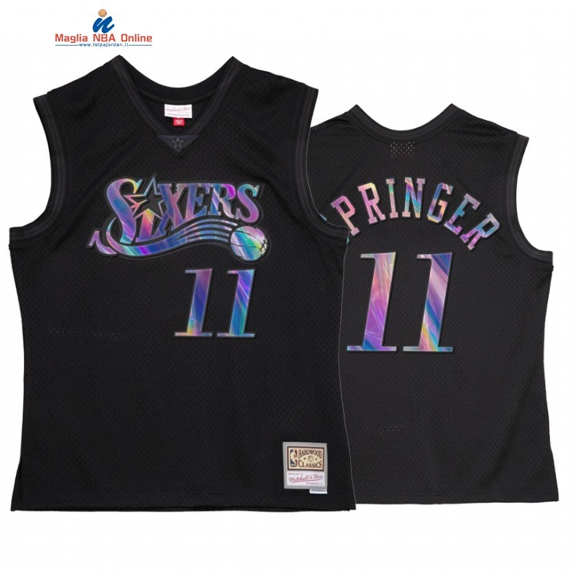 Maglia NBA Philadelphia Sixers #11 Jaden Springer Nero Hardwood Classics 2022 Acquista