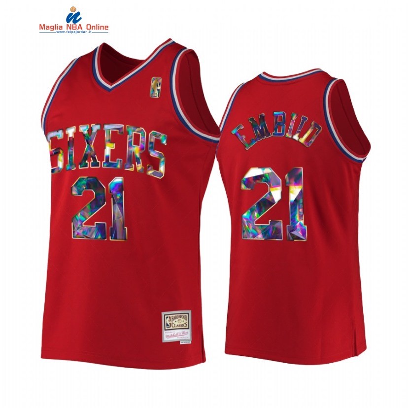 Maglia NBA Philadelphia Sixers #21 Joel Embiid 75th Diamante Rosso Hardwood Classics 2022-23 Acquista