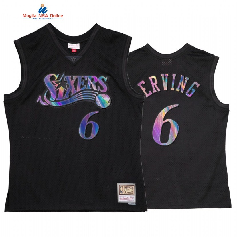 Maglia NBA Philadelphia Sixers #6 Julius Erving Nero Hardwood Classics 2022 Acquista