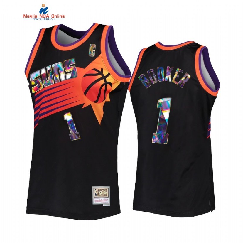 Maglia NBA Phoenix Suns #1 Devin Booker75th Diamante Nero Hardwood Classics 2022 Acquista