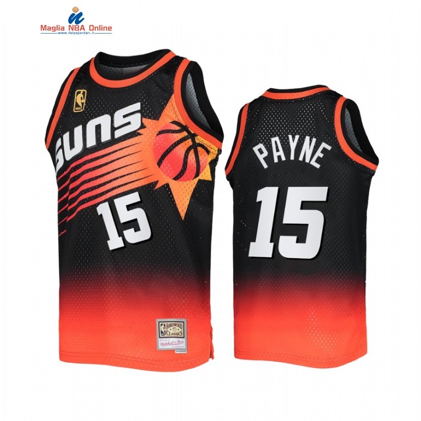 Maglia NBA Phoenix Suns #15 Cameron Payne Nero Arancia Hardwood Classics 2022 Acquista