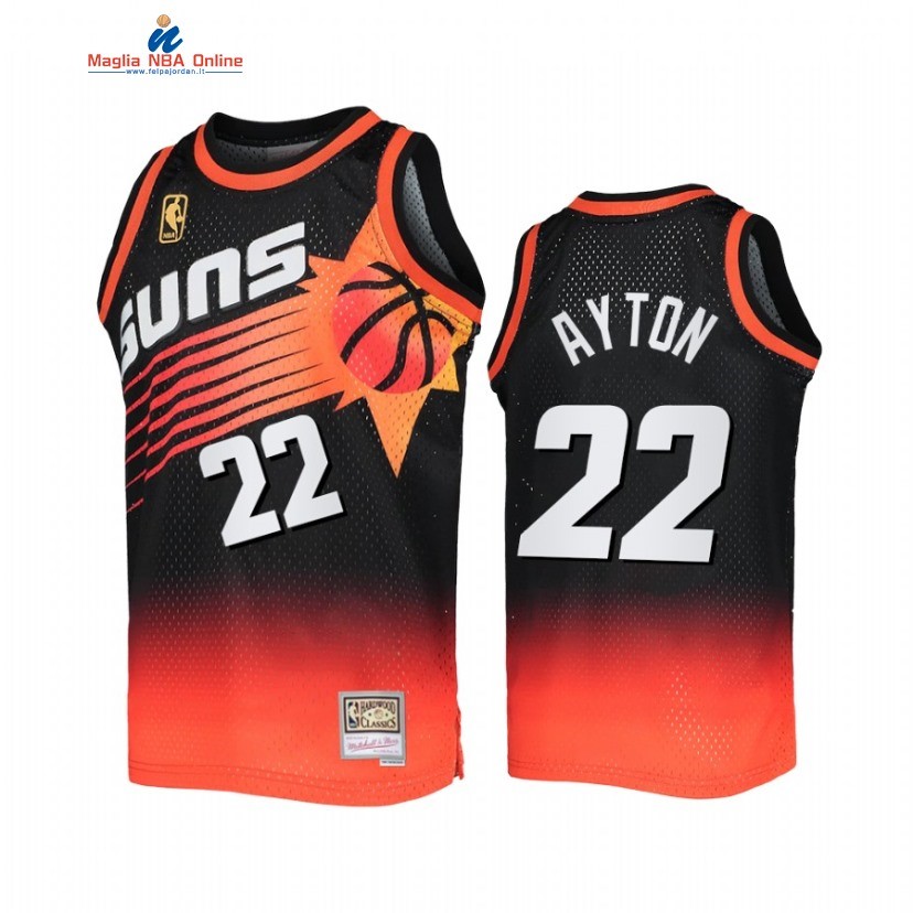 Maglia NBA Phoenix Suns #22 Deandre Ayton Nero Arancia Hardwood Classics 2022 Acquista