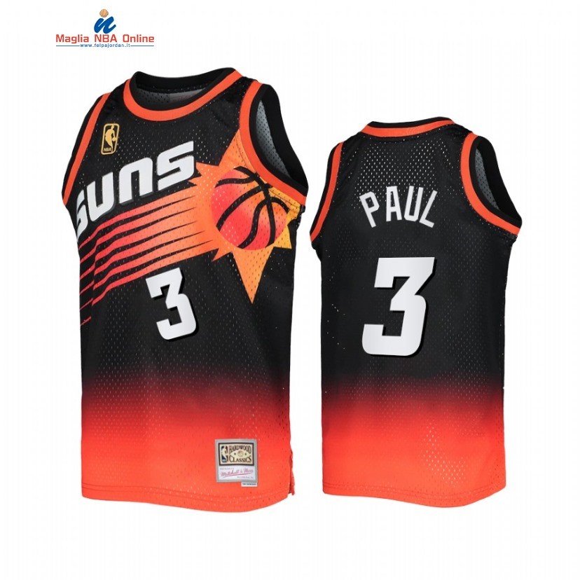 Maglia NBA Phoenix Suns #3 Chris Paul Nero Arancia Hardwood Classics 2022 Acquista