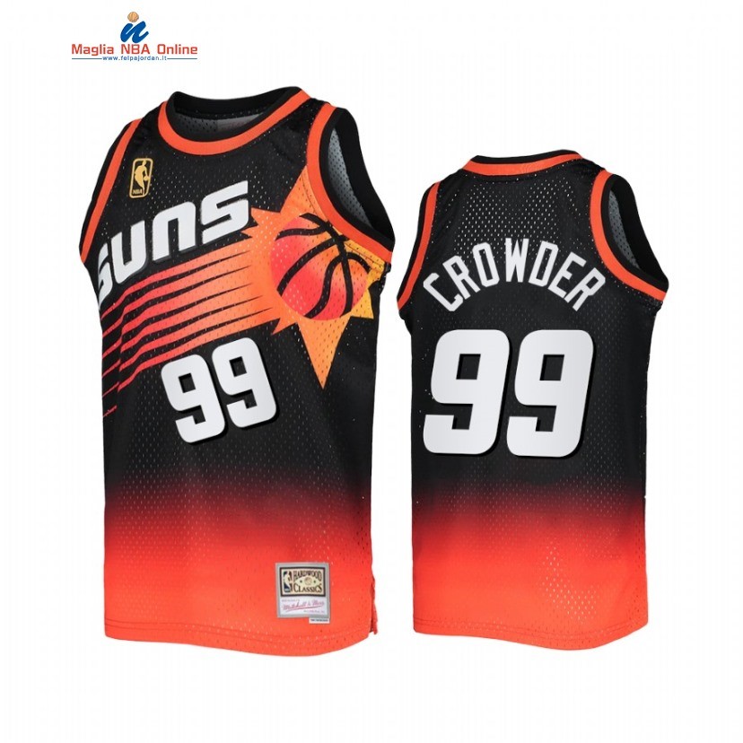 Maglia NBA Phoenix Suns #99 Jae Crowder Nero Arancia Hardwood Classics 2022 Acquista