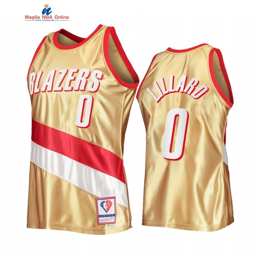 Maglia NBA Portland Trail Blazers #0 Damian Lillard 75th Anniversario Oro Hardwood Classics Acquista